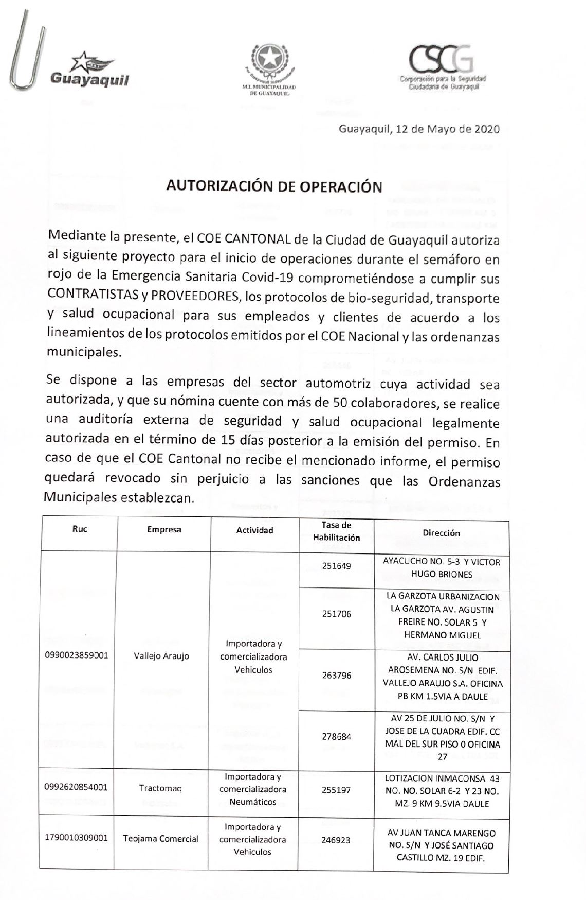 Autorizacion II del Municipio de Guayaquil